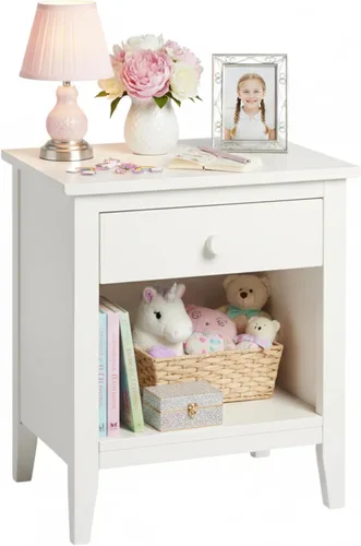 Miniatura 10 de Alaterre Furniture Simplicity - Mesita de noche pequeña con cajón y estante abierto grande, mesa auxiliar de madera maciza de 23.5 pulgadas o mesita