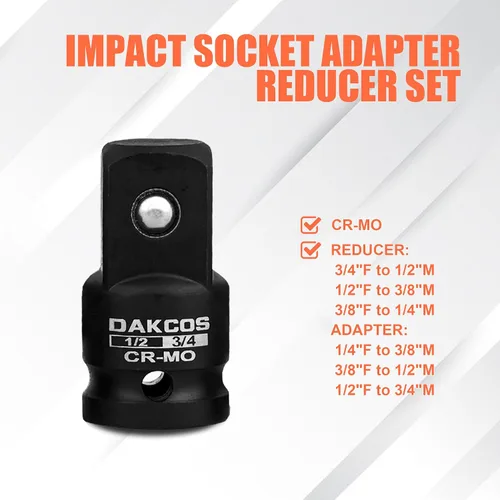 Miniatura 6 de DAKCOS Juego de adaptadores de enchufe de impacto de 17 piezas, incluye reductor, juego de enchufes de junta universal, juego de adaptadores