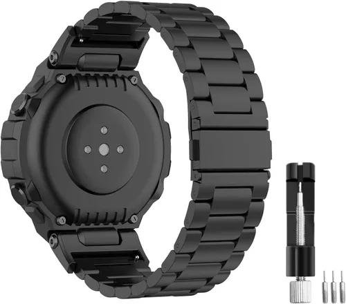 E ECSEM Correa compatible con Amazfit T-Rex/T-Rex Pro, correa de repuesto de metal de acero inoxidable sólido para reloj inteligente Amazfit T-Rex