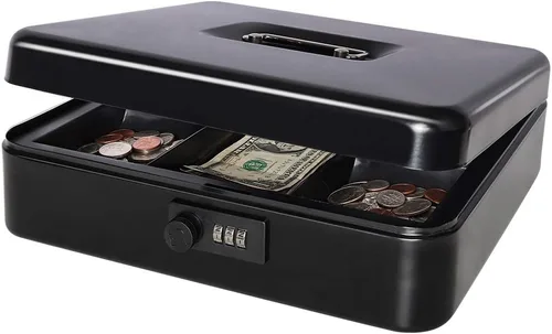 Miniatura 16 de Decaller Caja de dinero con cerradura de combinación, caja de seguridad de metal pequeña con bandeja de dinero, 7 4/5 x 6 4/5 x 3 3/5 pulgadas