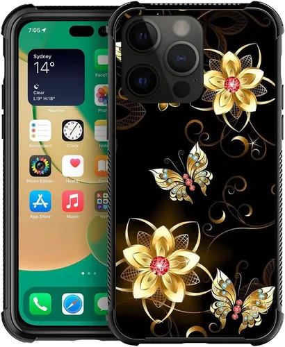 Miniatura 29 de DJSOK Compatible con funda para iPhone 13 Pro Max, fundas doradas de mariposa y rosa para iPhone 13 Pro Max para mujeres y niñas, diseño