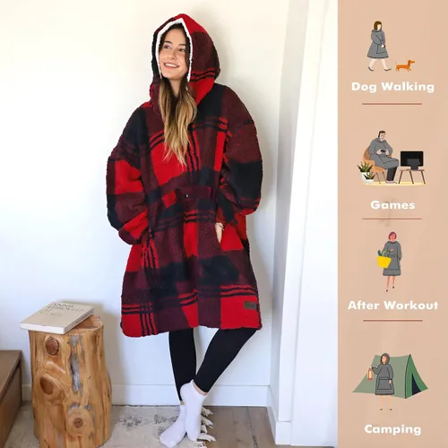 Miniatura 2 de Tirrinia - Manta de tamaño grande de sherpa con capucha, cómoda, regalo para adultos, hombres, mujeres, adolescentes, esposa, novia (rojo)