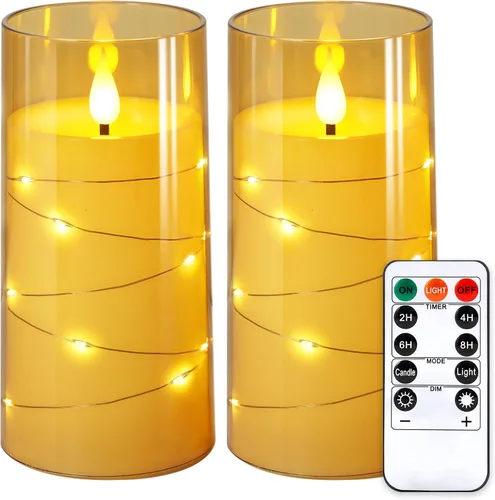 Miniatura 11 de NURADA Velas parpadeantes sin llama: luces de cadena de estrella incorporadas, velas LED de mecha 3D acrílicas que funcionan con pilas, con control