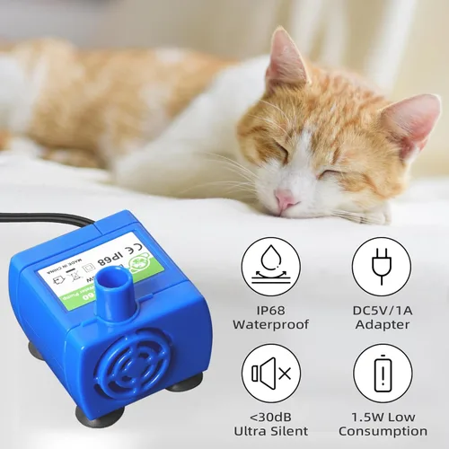Miniatura 5 de Bomba de fuente de agua para gatos de repuesto (sin LED y con cepillo), motor sumergible IP68 DR-DC 160 bomba de agua sumergible para acero Bomba