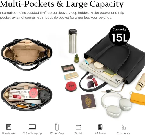 Miniatura 3 de befen Bolso Tote de Trabajo para Laptop de Cuero Genuino para Mujeres Damas Totes Bolsos de Hombro Carteras Bandolera Bolso de Mano