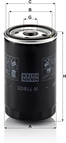 Miniatura 2 de Mann Filter Reemplazo del filtro de aceite giratorio W 719/22 compatible con Porsche 944 (1983-1991), 911 3.3L Turbo (1991-1994), 968 (1992-1995)