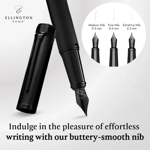 Miniatura 5 de Ellington Pens Juego de pluma estilográfica de lujo, punta fina y suave, incluye 3 cartuchos de tinta, convertidor de tinta recargable, caja de El