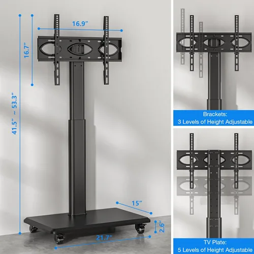 Miniatura 7 de Rfiver Soporte de TV con ruedas para televisores de 32 a 70 pulgadas, moderno soporte de TV de esquina con ruedas mejoradas, 9 niveles de altura