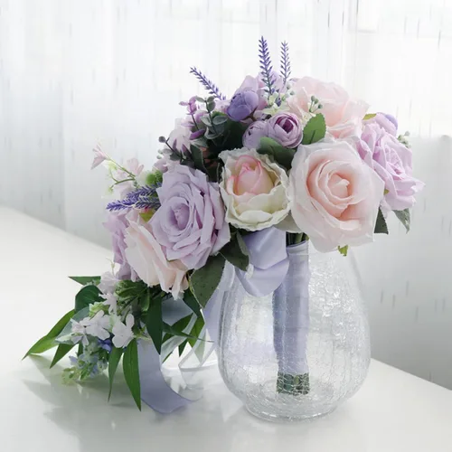 Miniatura 6 de MOJUN Ramos de boda para novia, rosa morada, taro, gota de agua, ramo de novia en cascada para novia, ramo de novia en cascada para ceremonia de F