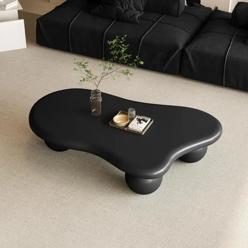Miniatura 3 de Mesa de centro Cloud de 47.2 pulgadas con 3 patas de bola, moderna mesa central irregular para sala de estar, mesa de té pequeña baja y bonita