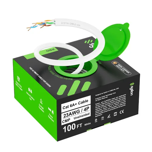 Miniatura 14 de Syston Cable Tech Cat6A+ - Cable Ethernet crudo a granel negro a granel 700 MHz 20 pies 23AWG 4pr par trenzado sin blindaje UTP cobre sólido desnudo