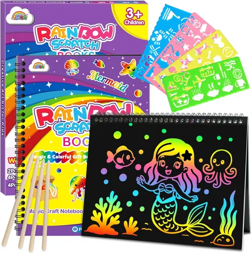 Miniatura 13 de ZMLM Regalo de manualidades de papel para rascar, paquete de 2 cuadernos de arcoíris, suministros de juguetes, rellenos para cesta de Pascua