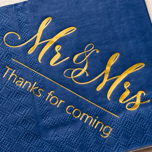Miniatura 6 de Crisky Servilletas de boda Mr Mrs Bule - Servilletas doradas de postre para boda, ducha, compromiso, fiestas, 100 unidades, 3 capas