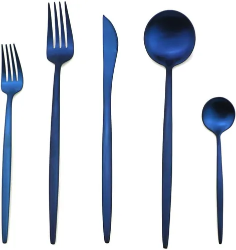Miniatura 16 de Juego de cubiertos de 5 piezas, color negro mate, juegos de cubiertos de acero inoxidable 18/10, incluye cuchara tenedor y cuchillo con cuchara