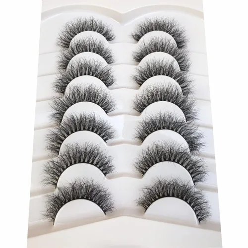 Miniatura 614 de Pooplunch - Pestañas postizas finas de visón sintético, estilo ojo de gato, naturales, cruzadas, tipo racimo, efecto 8D de volumen, tiras
