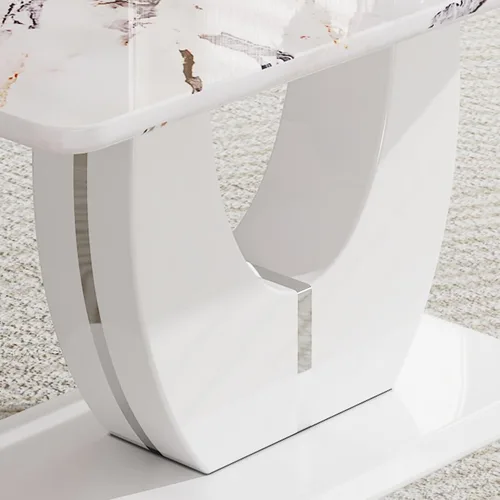 Miniatura 8 de JUFU Mesa de comedor de mármol sintético de 63 pulgadas para 4-6 personas, moderna mesa rectangular de cocina y comedor, mesa de MDF de aspecto