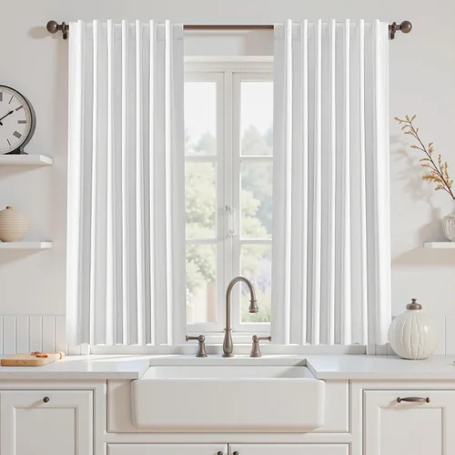 Miniatura 101 de UHITECH Cortinas opacas de 35 pulgadas de largo para sala de estar, 2 paneles, cortina opaca corta para cocina para ventanas pequeñas, cortinas