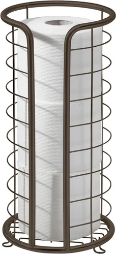 mDesign Soporte de metal para papel higiénico, reserva de almacenamiento para 3 rollos de papel higiénico, soporte de papel higiénico independiente,