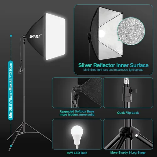 Miniatura 7 de EMART Sistema de soporte de telón de fondo de 8.5 x 10 pies, kit de iluminación profesional para fotografía con bombilla LED de 50 W, reflector, 3