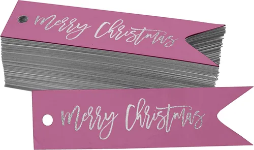 Miniatura 36 de Etiquetas de papel colgantes con texto en inglés "Merry Christmas", 50 unidades Blanco