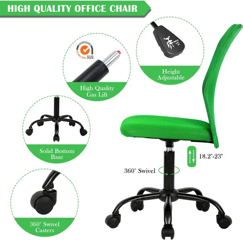 Miniatura 4 de Juego de 2 sillas ergonómicas, bonitas sillas de escritorio de oficina ajustables sin brazos con respaldo de malla y asiento grueso suave, cómoda