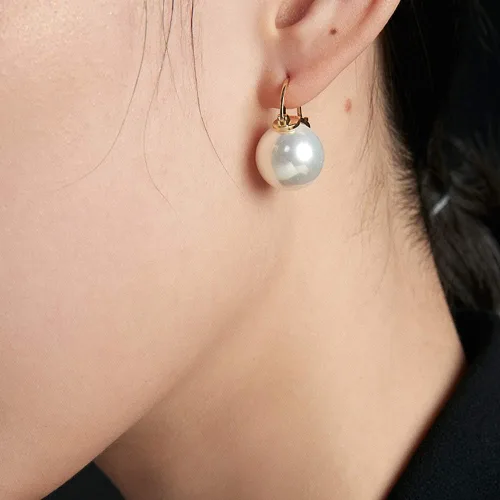 Miniatura 3 de OwMell Elegant 925 Sterling Silver Pearl Drop Earrings Dangle Stud Gold Plated Earrings for Women Large Size 12mm