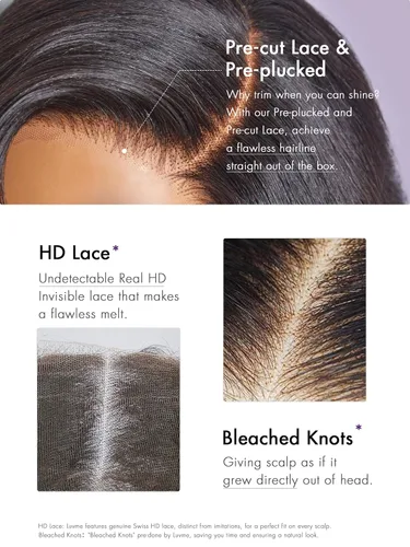 Miniatura 3 de LUVME HAIR Peluca de Ondas Sueltas Yaki Ligero de 12 Pulgadas Cabello Humano Hermoso, Pelucas Bob de Cabello Humano con Encaje HD Indetectable Sin