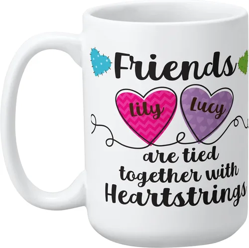 Miniatura 8 de Let's Make Memories Taza personalizada para hermanas – Taza de café personalizada – Heartstrings – 2–6 nombres – Mango blanco – 15 oz Sisters