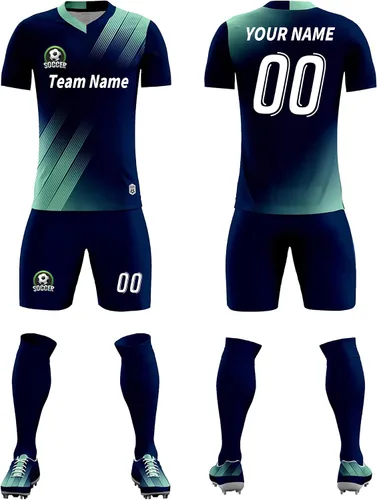 Camiseta de fútbol personalizada, logotipo de número de nombre, cuello en V, manga corta, uniforme para hombres y niños