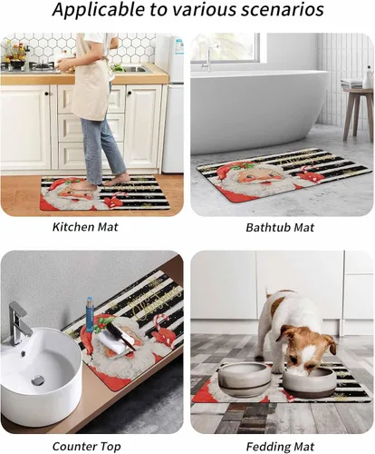 Miniatura 9 de Alfombra de baño de Santa para bañera, antideslizante, de secado rápido y absorbente, tierra de diatomeas, fregadero, cocina, sala de estar, Santa