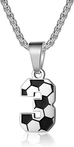 ZRAY Collar de número de fútbol para niños, colgante de fútbol de acero inoxidable, cadena de plata de 22+2 pulgadas, regalo de fútbol personalizado
