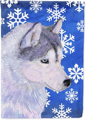 Miniatura 75 de Caroline's Treasures SC9374GF Bulldog English Snow flakes Holiday Garden Flag Buzón Bandera decorativa para patio exterior, patio, obras de arte