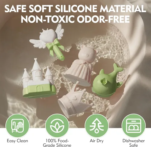 Miniatura 8 de MarcZero Juguetes de Baño de Silicona Princesa 8 Piezas para Niños Pequeños Niños Bebés, Juguetes de Agua para Bañera, Juguetes de Piscina Suaves