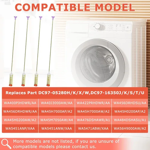 Miniatura 3 de Varillas de suspensión WA45H7000AW/A2 WA45H7200AW/A2 WA422PRHDWR/AA (65.5cm) para lavadora Samsung WA400PJHDWR WA5451ANW WA45N3050AW/A4