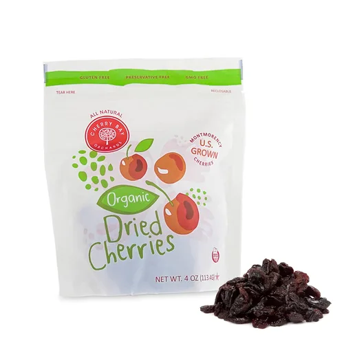 Cherry Bay Orchards Cerezas secas orgánicas (bolsa de 4 onzas) – Cerezas Montmorency totalmente naturales – Cultivadas en Estados Unidos, sin