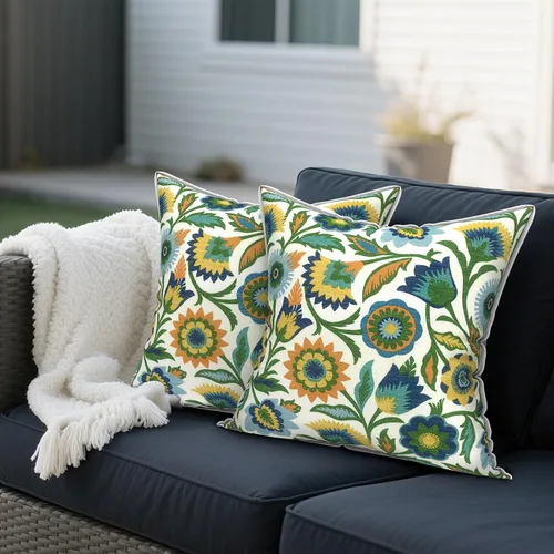 Miniatura 722 de Juego de 2 almohadas para exteriores de 16 x 16 pulgadas, repelentes al agua con interiores, para muebles de patio, hogar, jardín, geometría bohemia