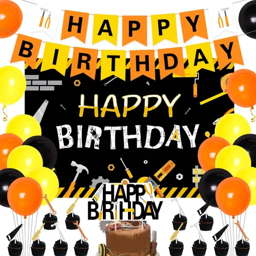 Herramientas para decoración de fiesta de cumpleaños para niños y hombres, herramientas de fondo de feliz cumpleaños, herramientas de telón de fondo
