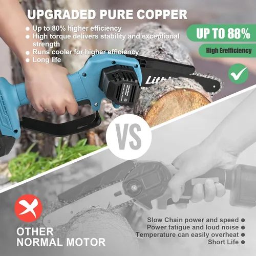 Miniatura 2 de Mini motosierra inalámbrica de 6 pulgadas con 2 baterías alimentada por 40V sierra eléctrica de cadena con bloqueo de seguridad, motosierra pequeña