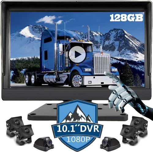 Sensor de alarma de 6 canales, gran 10.1 pulgadas, cámara de respaldo 1080P, monitor de audio y cámara de tablero DVR de 128 GB integrada para