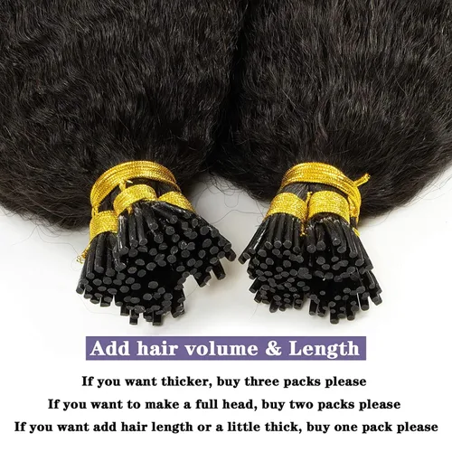 Miniatura 5 de Anrosa Extensiones de cabello humano con punta en I, cabello liso y rizado, 12 pulgadas, negro natural, extensiones de cabello Itip, cabello humano