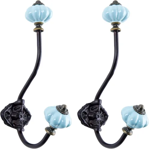 NIKKY HOME Ganchos decorativos de pared, paquete de 2 ganchos para colgar, rústico, vintage, calabaza, metal, hierro, cerámica, gancho de pared