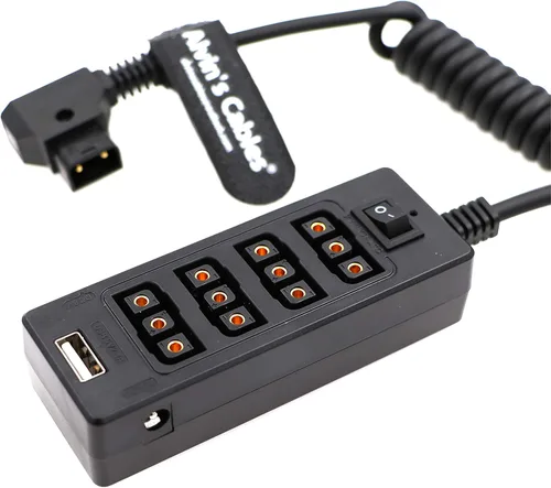 Miniatura 4 de Alvin's Cables Cable divisor D-tap con interruptor de alimentación macho DTap a 4 hembra D Tap 2 DC USB para batería de montaje en V para cámara