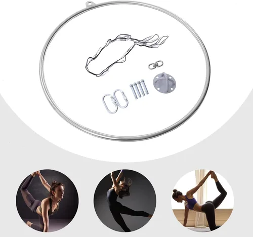 Miniatura 5 de Anillo aéreo de un solo punto para mujer, de acero inoxidable, probado, 253 libras, aro colgante de yoga de 33.4 pulgadas con accesorios, incluye