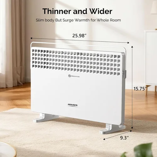 Miniatura 7 de ROVSUN Calentador de panel de 1500 W, calentador eléctrico independiente con toallero, 3 ajustes de calefacción y control de perilla