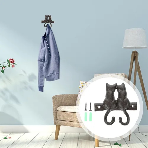 Miniatura 6 de Housoutil Gancho de sombrero y abrigo en forma de gato de estilo retro de hierro para el hogar montado en la pared colgante decorativo