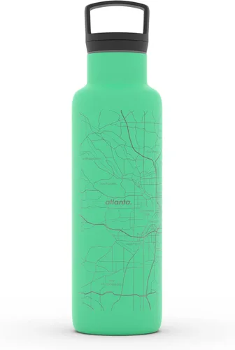 Miniatura 64 de Well Told Botella de agua aislada con mapa de Washington DC grabado, botella de acero inoxidable grabada (21 onzas, blanco) botella aislada de mapa