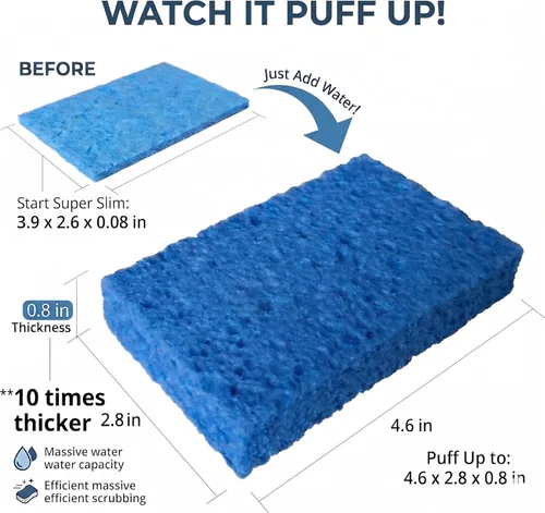 Miniatura 3 de Paquete de 36 esponjas de celulosa comprimida emergentes, esponja de cocina resistente, limpia y resistente sin rayones, ecológicas, reutilizables