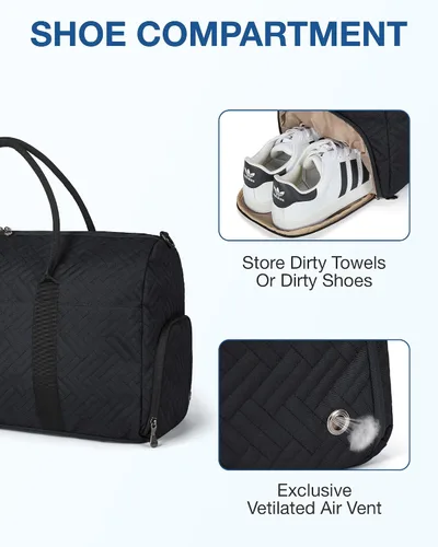 Miniatura 5 de BAGSMART - Bolsa de viaje grande de 40 litros, bolsa de mano para hombres y mujeres, con compartimento para zapatos, color negro, Negro- 1