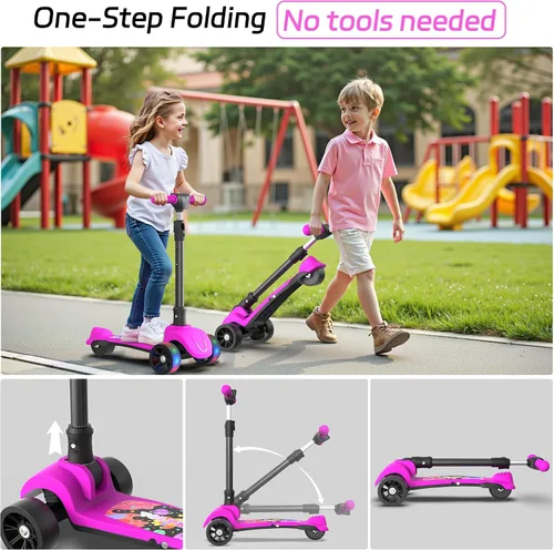 Miniatura 6 de Electric Scooter, 80W Motor, 3 Levels Adjustable Handlebar, 5 Mph Safe Speed, Lighted Up Wheel, Lean-to-Steer Design, Foldable Kick Scooter Boys &