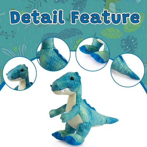Miniatura 5 de HollyHOME Juguete de dinosaurio T-Rex de peluche con escamas texturizadas suaves y realistas, lindo regalo de dinosaurio para niños, azul y blanco